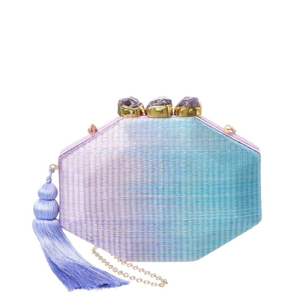 Rafé Sofia Straw Clutch, Purple